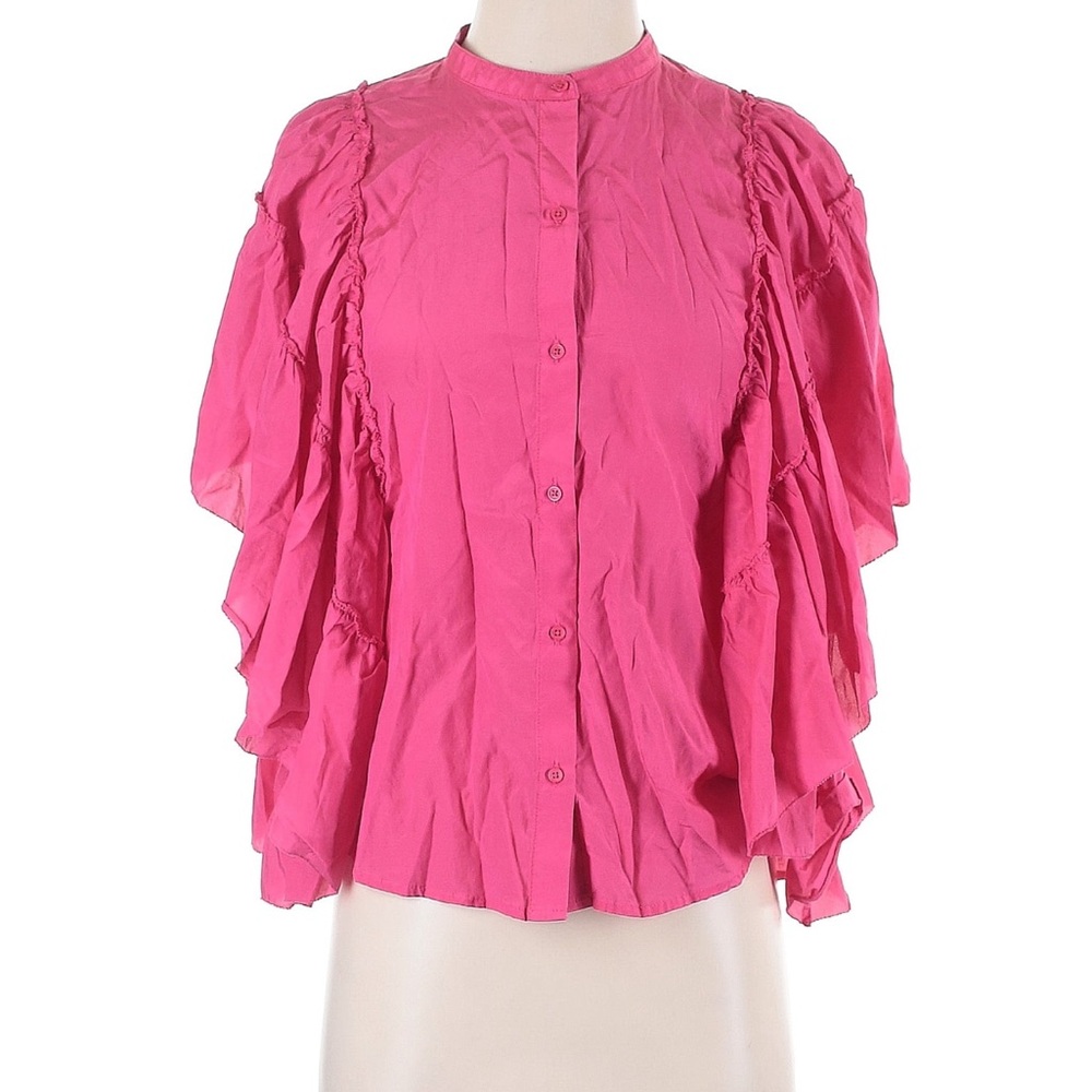 7 For All Mankind Silk Blend Fuschsia Ruffled Blouse Size S